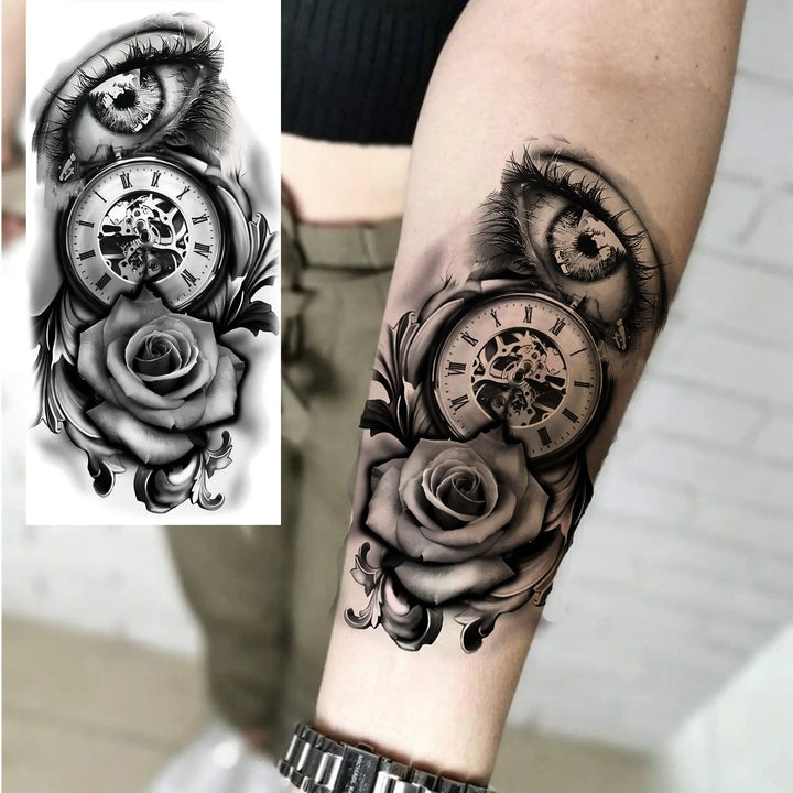 Steampunk Watch And Rose Tattoo