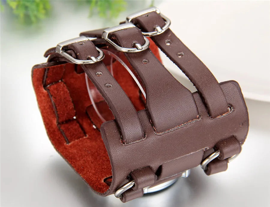 Steampunk Watch With a Wide Leather Strap bold