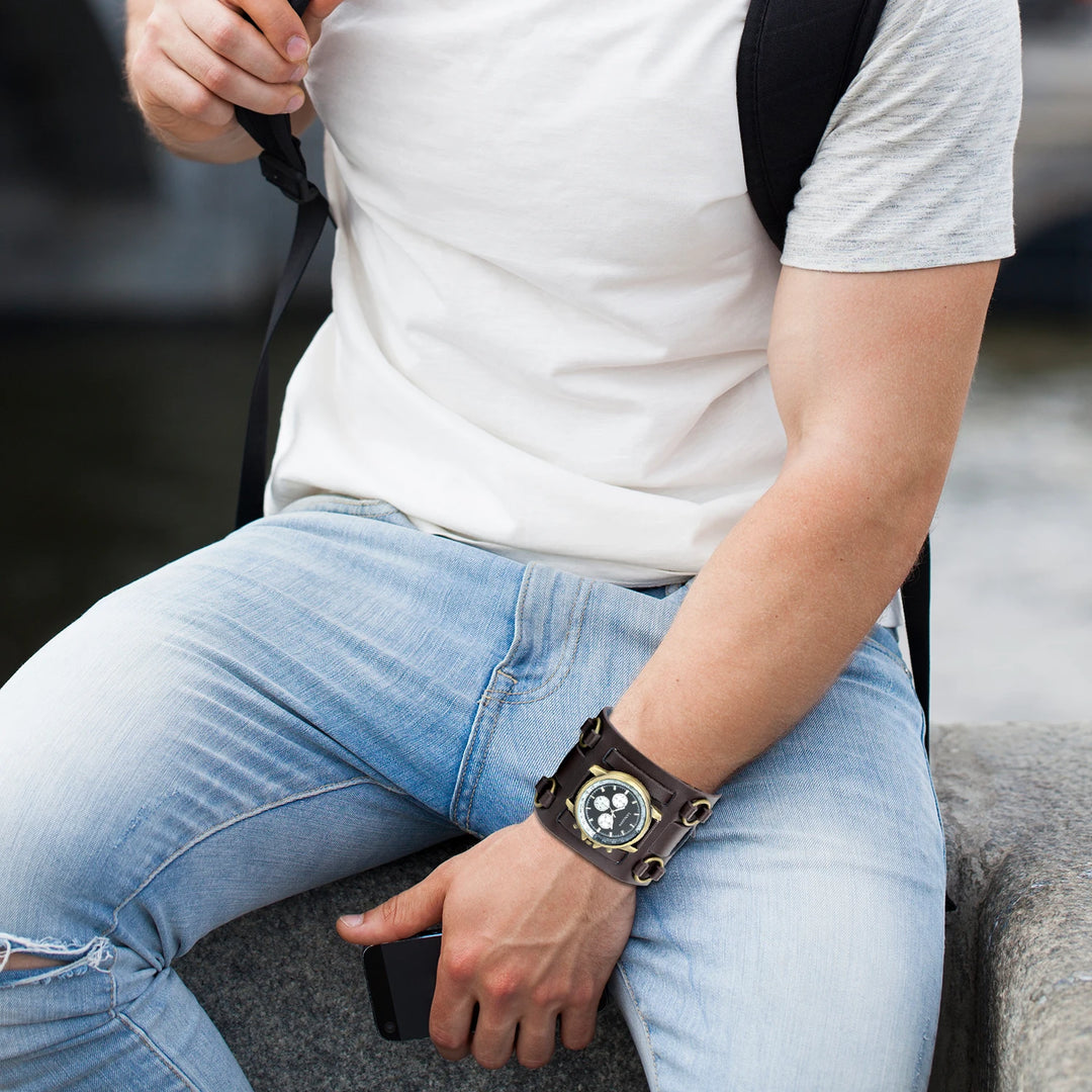 Steampunk Watch With a Wide Leather Strap durable