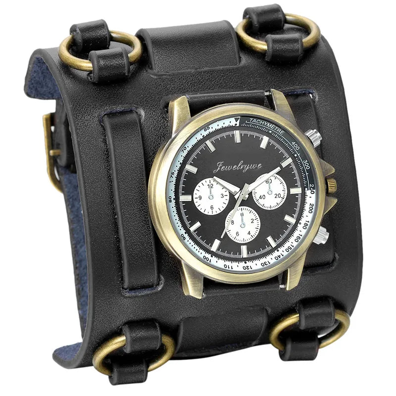 Steampunk Watch With a Wide Leather Strap eye-catching