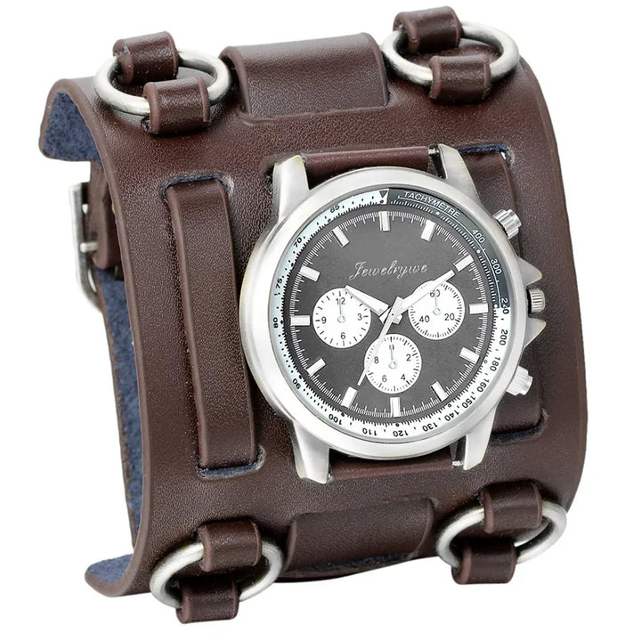 Steampunk Watch With a Wide Leather Strap premium
