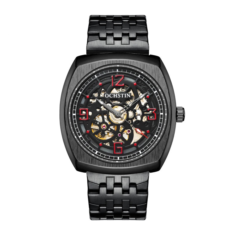Steampunk Watch with a Steel Bracelet Black Red