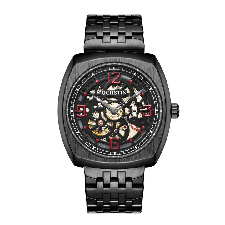 Steampunk Watch with a Steel Bracelet Black Red