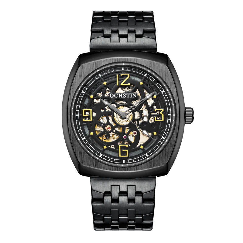 Steampunk Watch with a Steel Bracelet Black Yellow