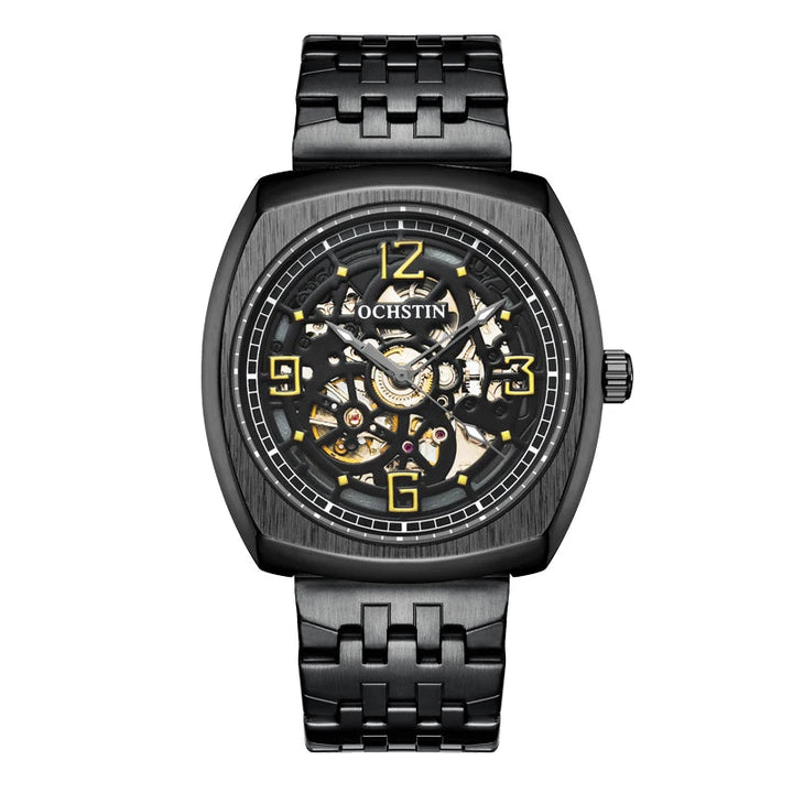 Steampunk Watch with a Steel Bracelet Black Yellow