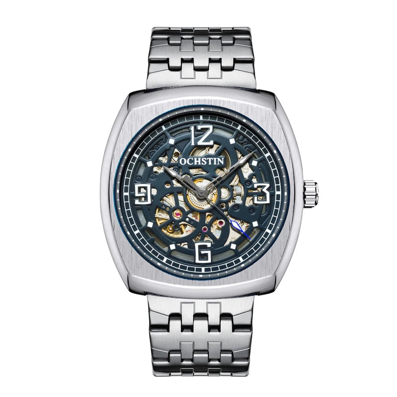 Steampunk Watch with a Steel Bracelet Silver White