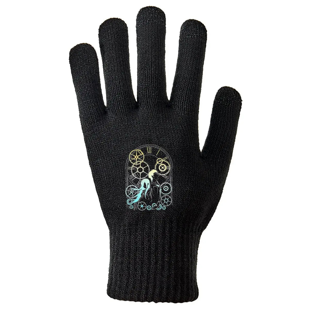 Steampunk Winter Gloves with Gear Pattern Black
