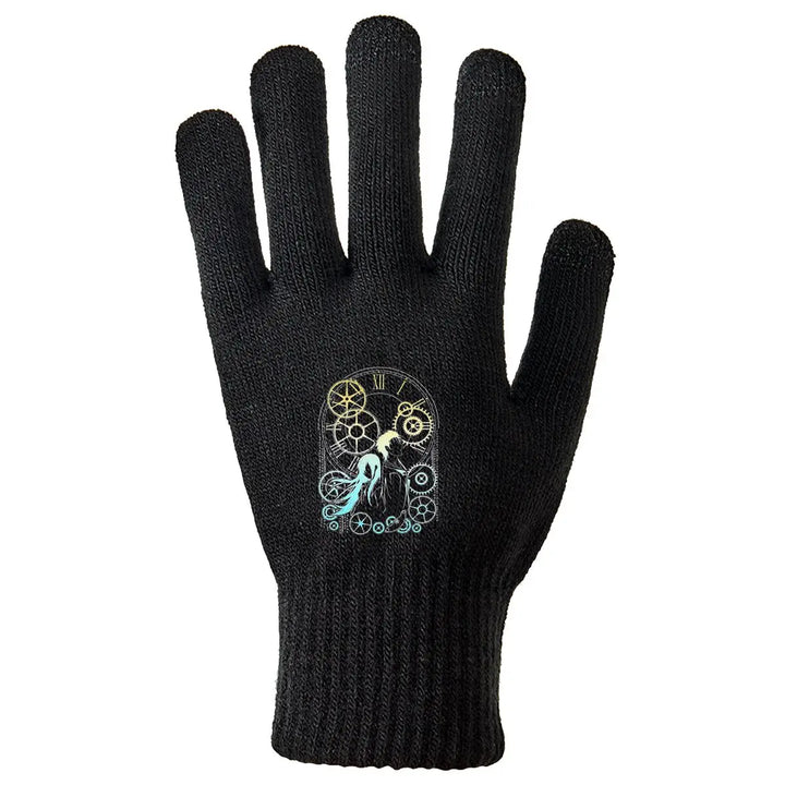 Steampunk Winter Gloves with Gear Pattern Black