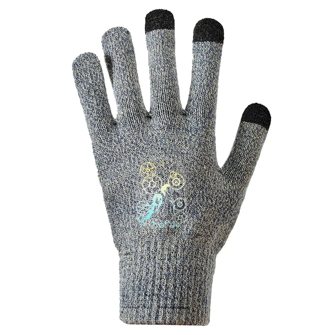 Steampunk Winter Gloves with Gear Pattern Grey