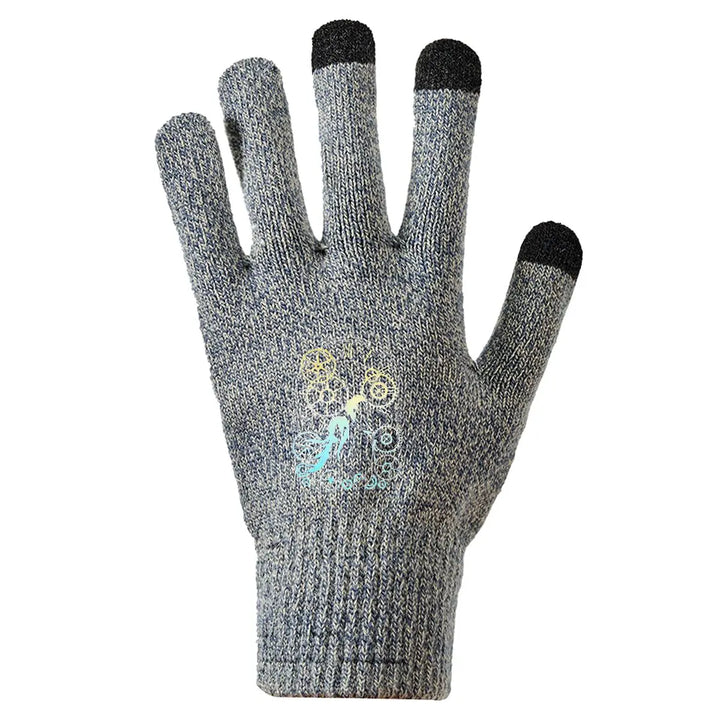 Steampunk Winter Gloves with Gear Pattern Grey