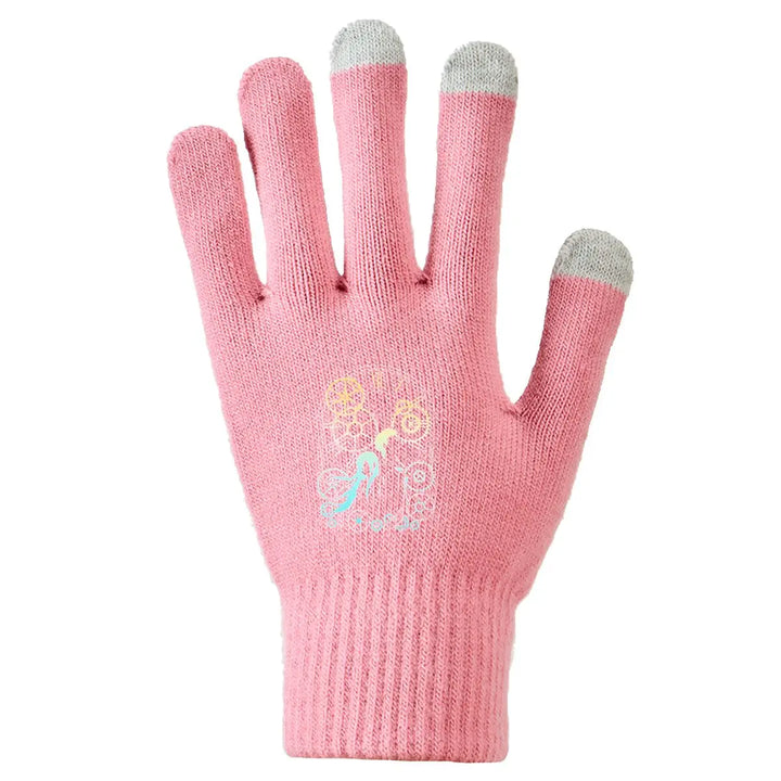 Steampunk Winter Gloves with Gear Pattern Pink