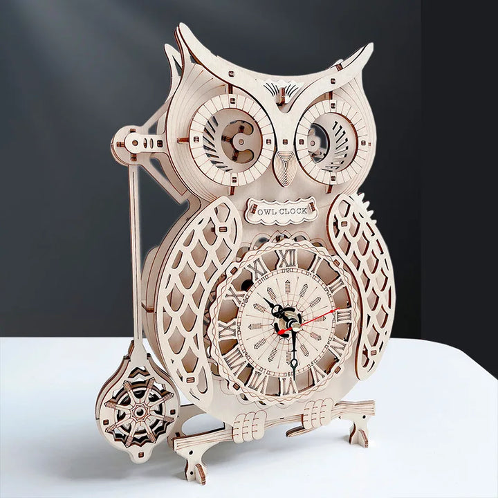 Steampunk Wooden Owl Clock