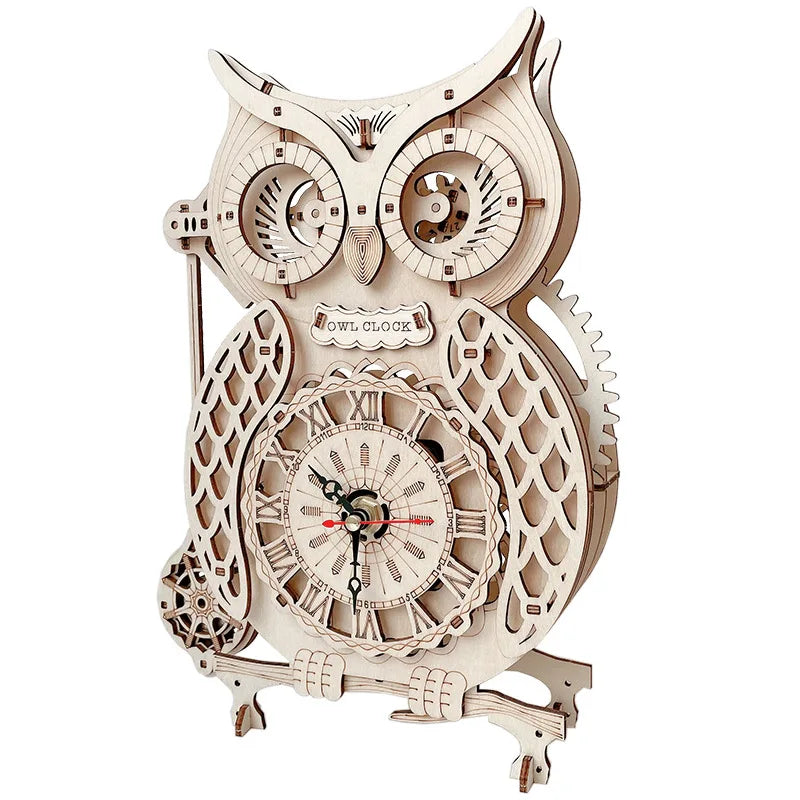 Steampunk Wooden Owl Clock Design