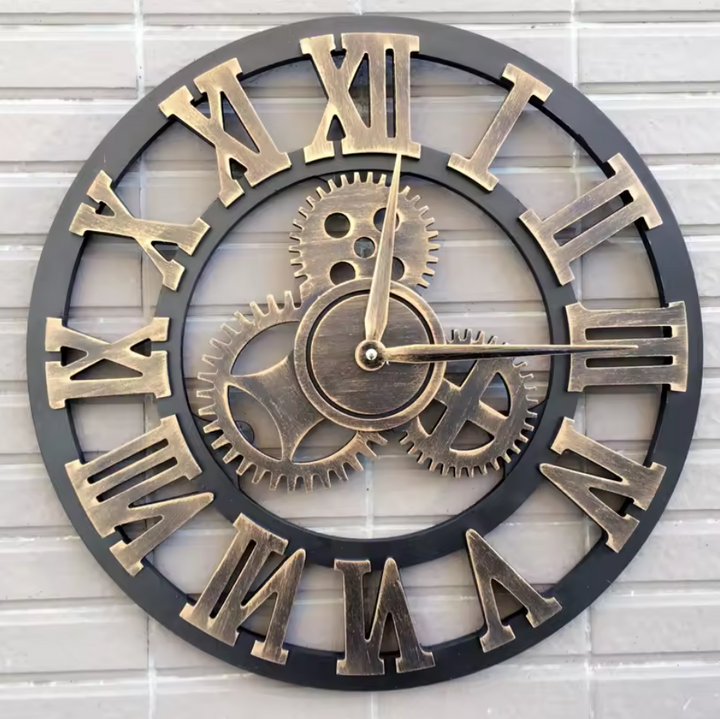 Steampunk Wooden Wall Clock With Roman Numerals