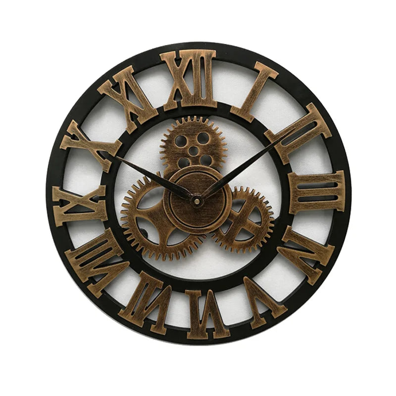 Steampunk Wooden Wall Clock With Roman Numerals vintage