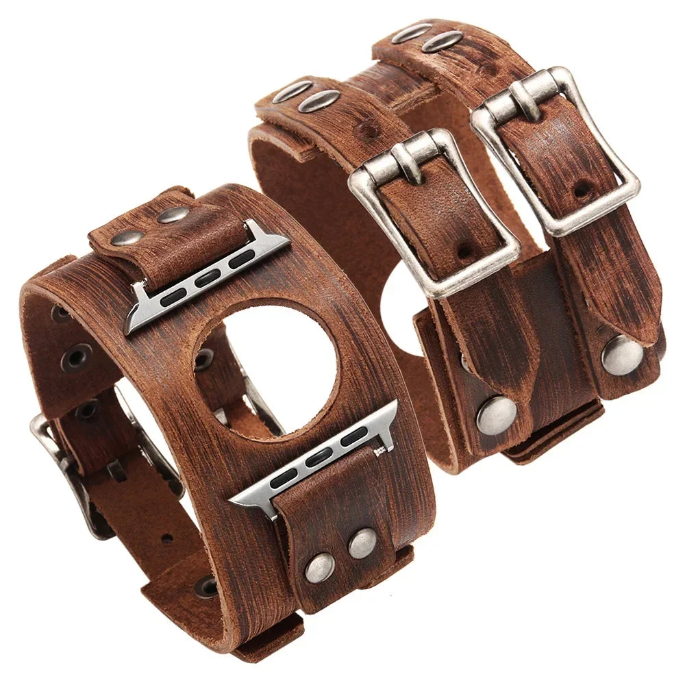 Steampunk Wristwatch With Double Buckles leather