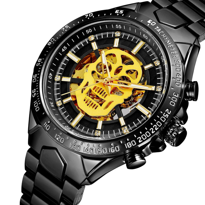 Steampunk Wristwatch With Skull Dial black