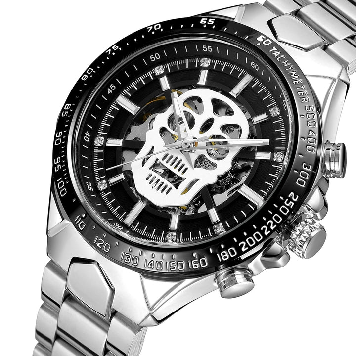 Steampunk Wristwatch With Skull Dial silver