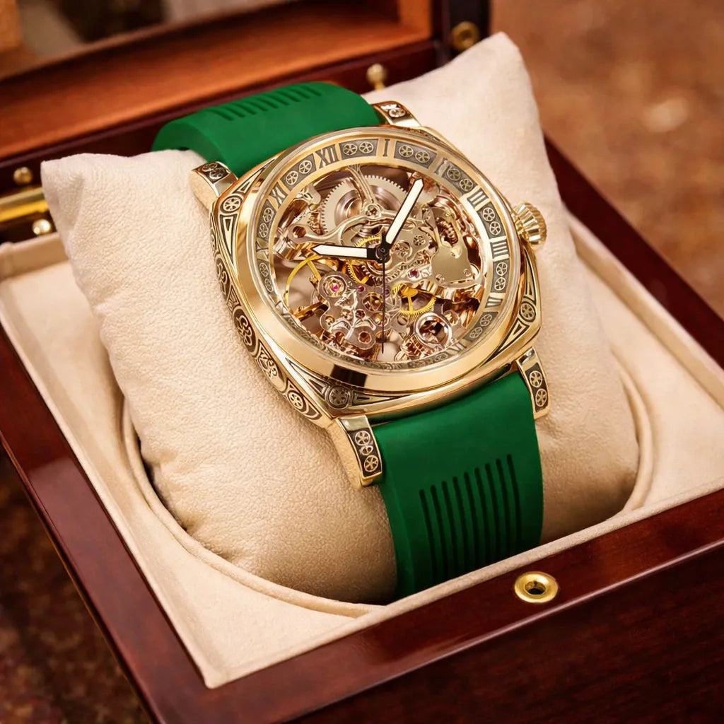 Steampunk Wristwatch with a Colorful Strap