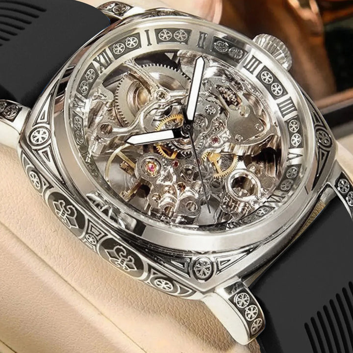 Steampunk Wristwatch with a Colorful Strap Silver Black