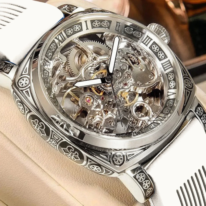Steampunk Wristwatch with a Colorful Strap Silver White
