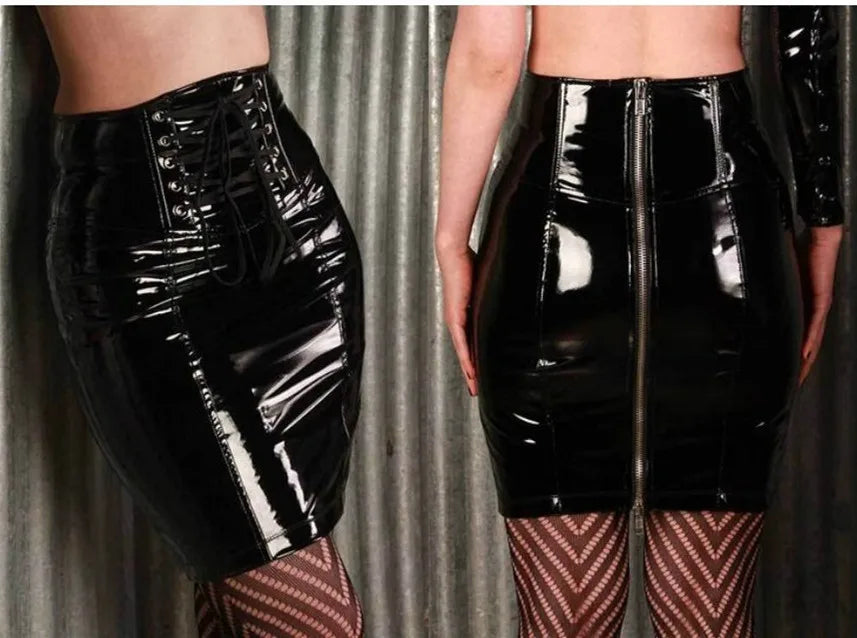 Steampunk Zipper Leather Skirt gothic