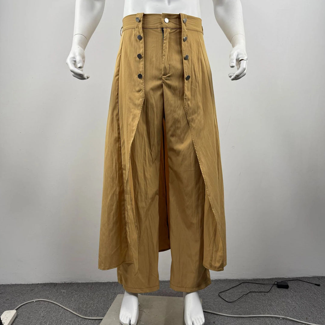 Steampunk pants with attached long tail flowing detail
