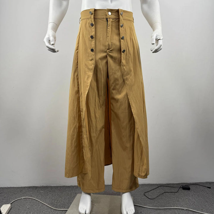 Steampunk pants with attached long tail flowing detail
