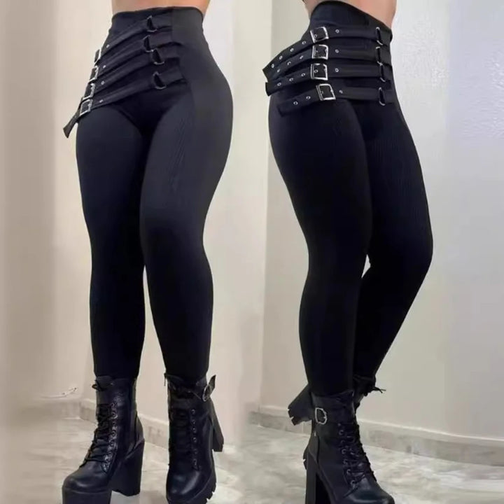 Stretch Steampunk Slim Pants with Straps Design