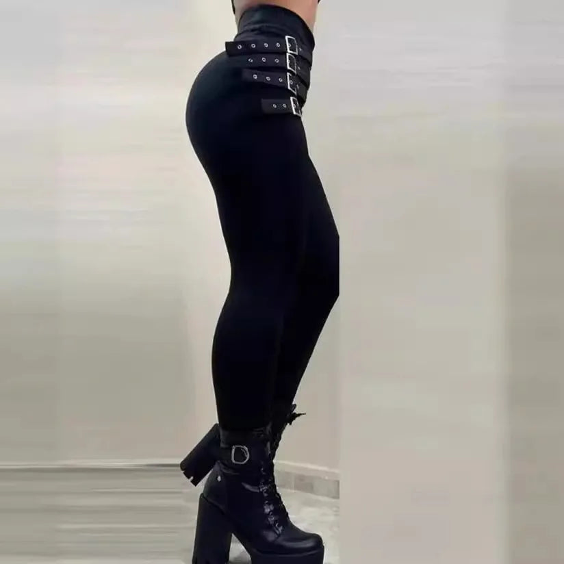 Stretch Steampunk Slim Pants with Straps Stylish