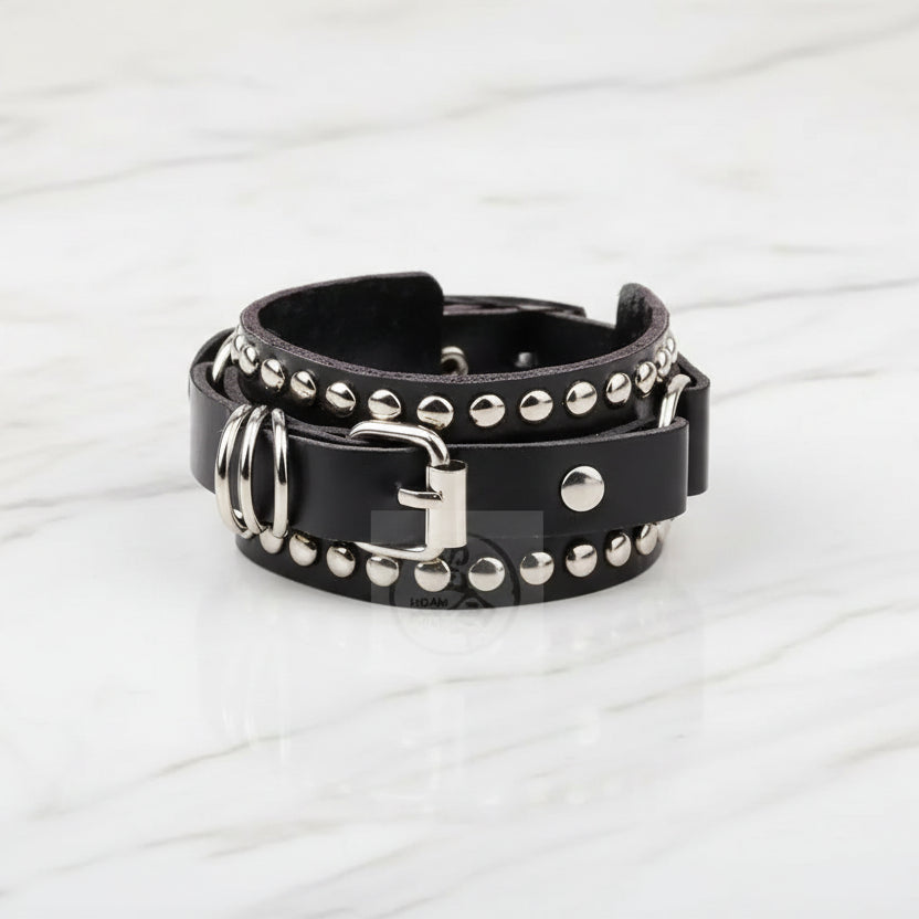 Stylish Black Gothic Steampunk Leather Bracelet