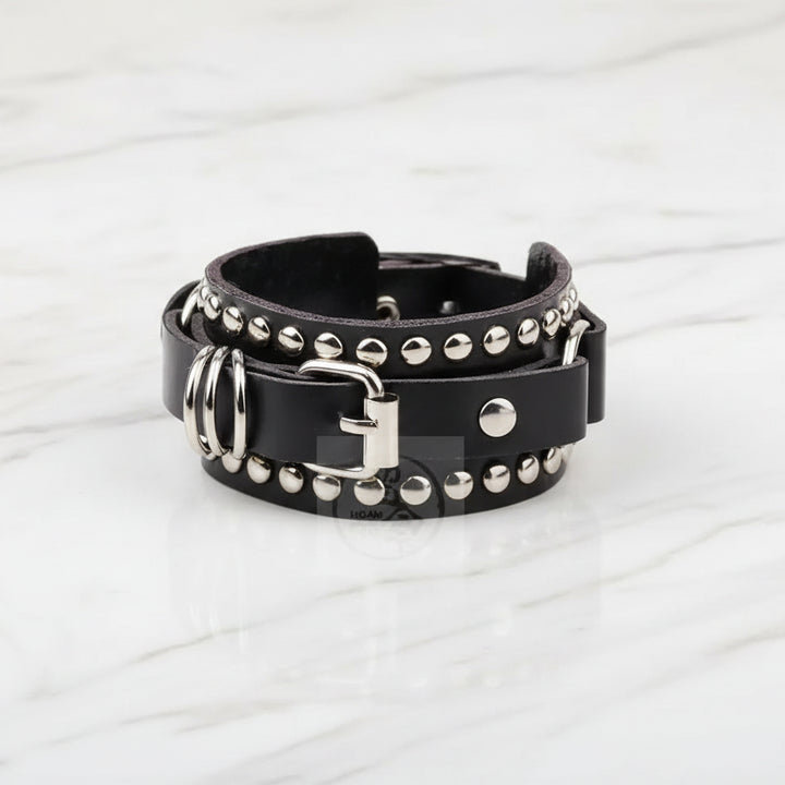 Stylish Black Gothic Steampunk Leather Bracelet