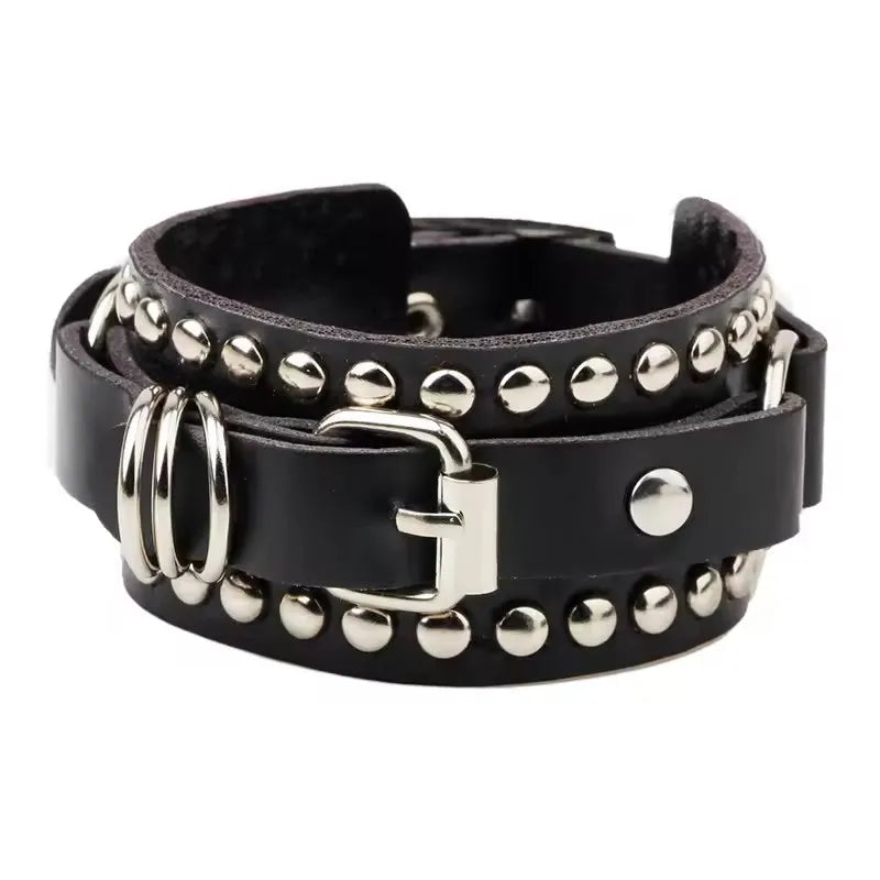 Stylish Black Gothic Steampunk Leather Bracelet chic