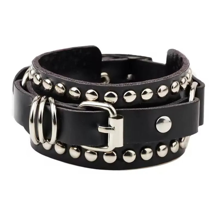 Stylish Black Gothic Steampunk Leather Bracelet chic