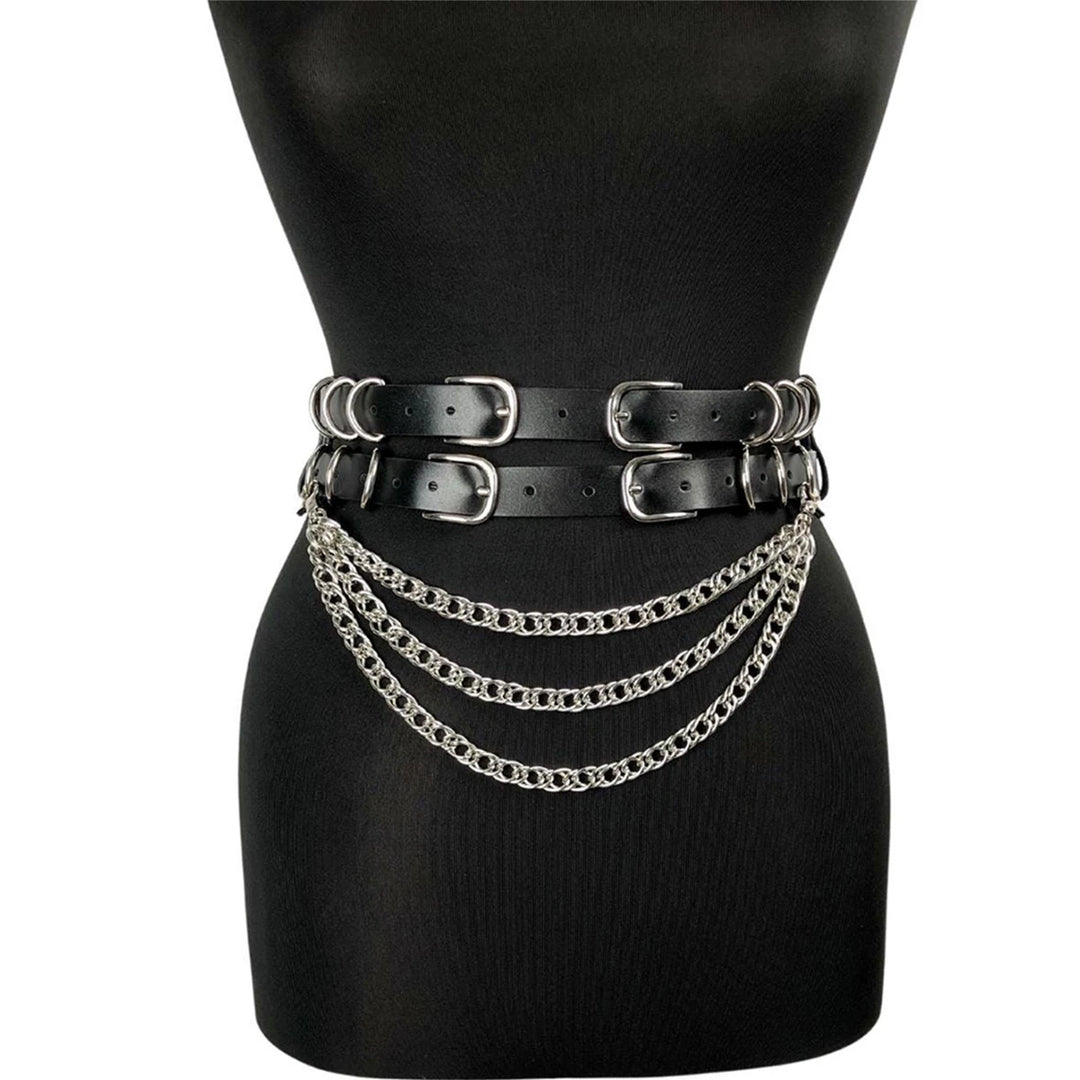 Stylish Black Steampunk Belt with Chain Design