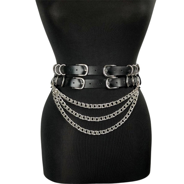 Stylish Black Steampunk Belt with Chain Design