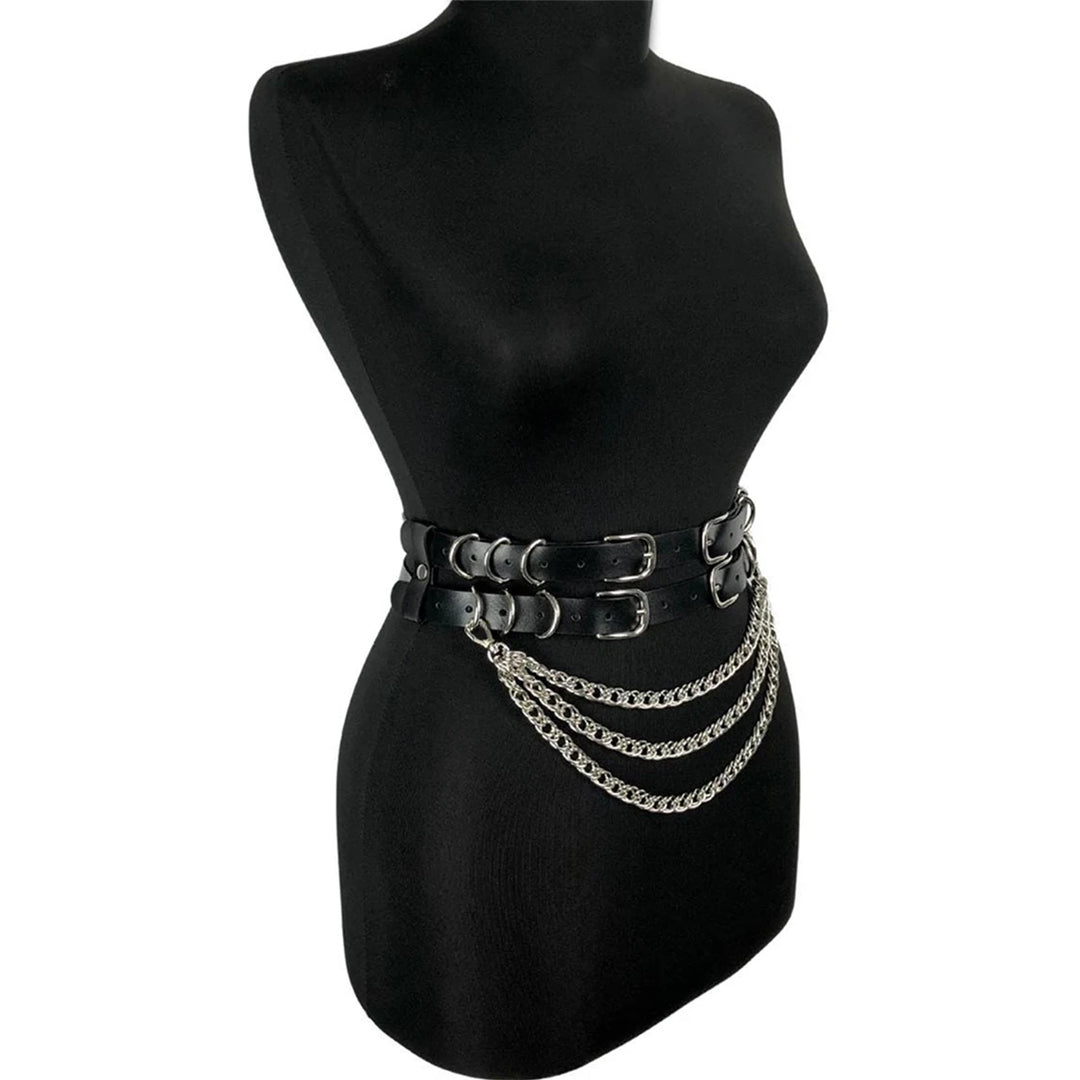 Stylish Black Steampunk Belt with Chain Stylish