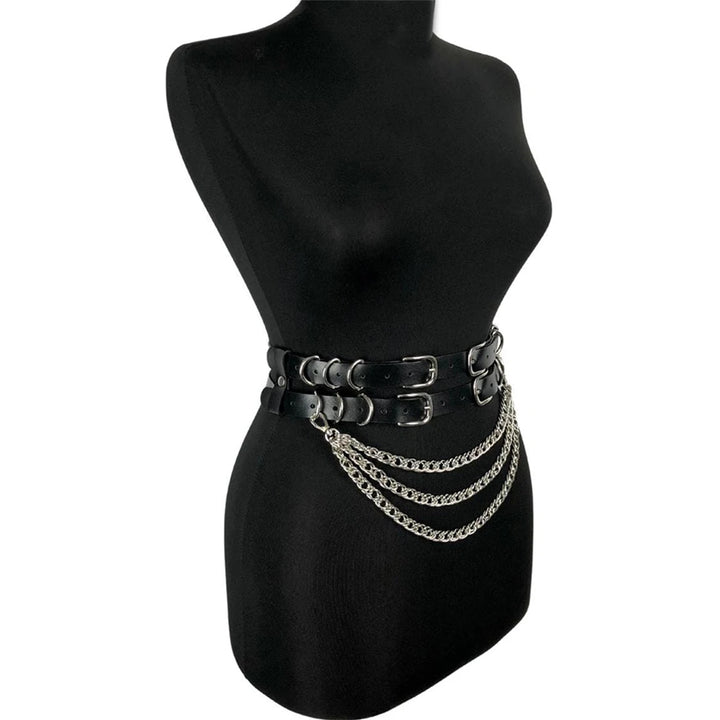 Stylish Black Steampunk Belt with Chain Stylish