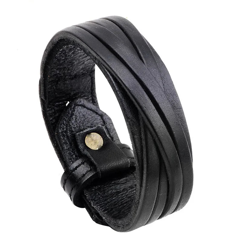 Stylish Minimalist Leather Steampunk Bracelet black