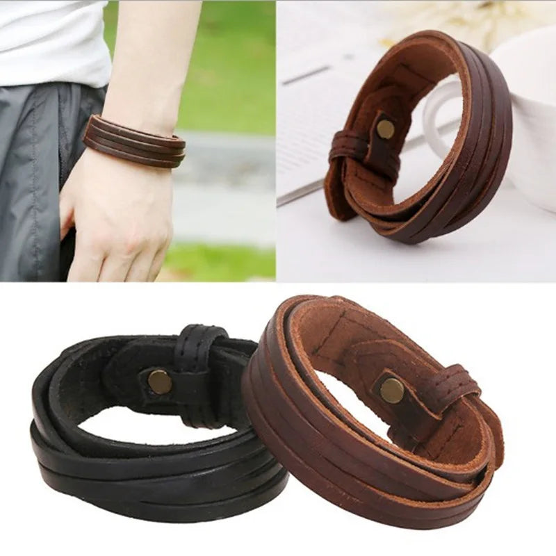 Stylish Minimalist Leather Steampunk Bracelet chic