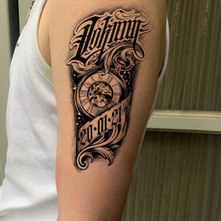 Stylish Steampunk Gothic Tattoo with Gear Watch