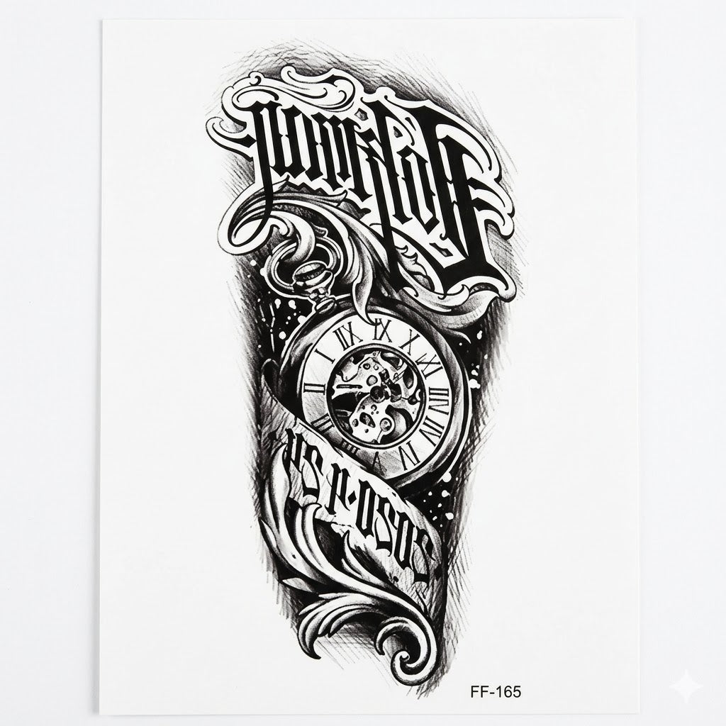 Stylish Steampunk Gothic Tattoo with Gear Watch tendance
