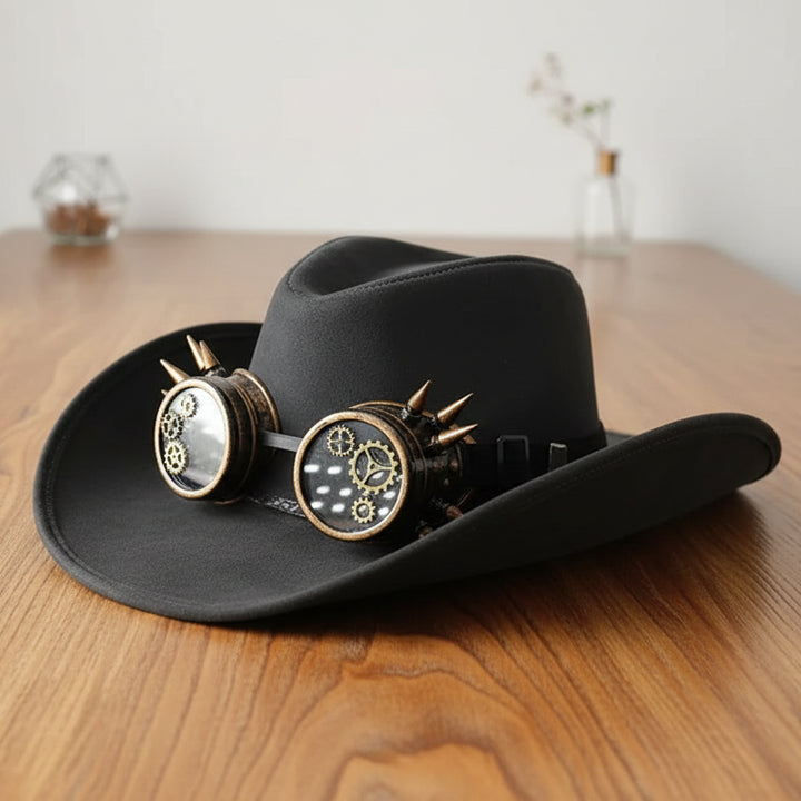 Sueded Cowboy Hat With Goggles Steampunk
