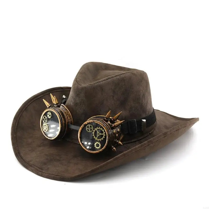 Sueded Cowboy Hat With Goggles Steampunk – rugged design