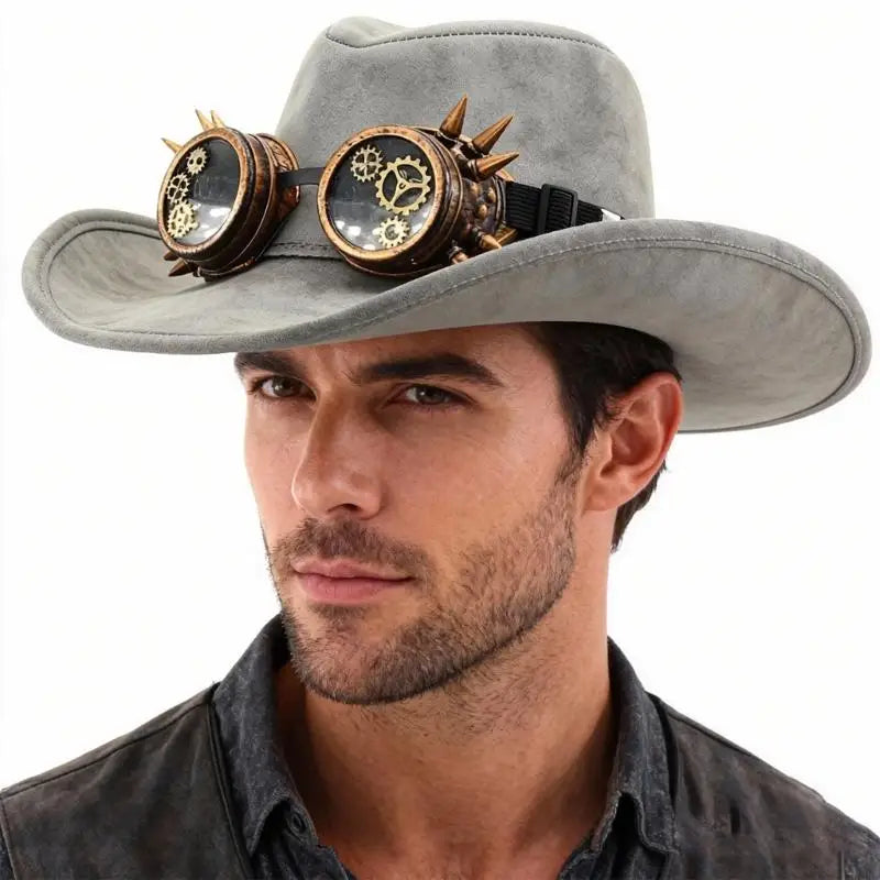 Sueded Cowboy Hat With Goggles Steampunk – soft suede finish