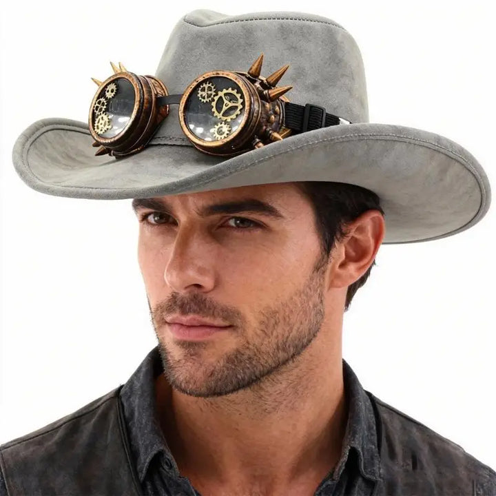 Sueded Cowboy Hat With Goggles Steampunk – soft suede finish