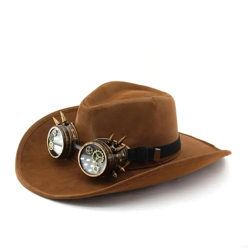Sueded Cowboy Hat With Goggles Steampunk – vintage style