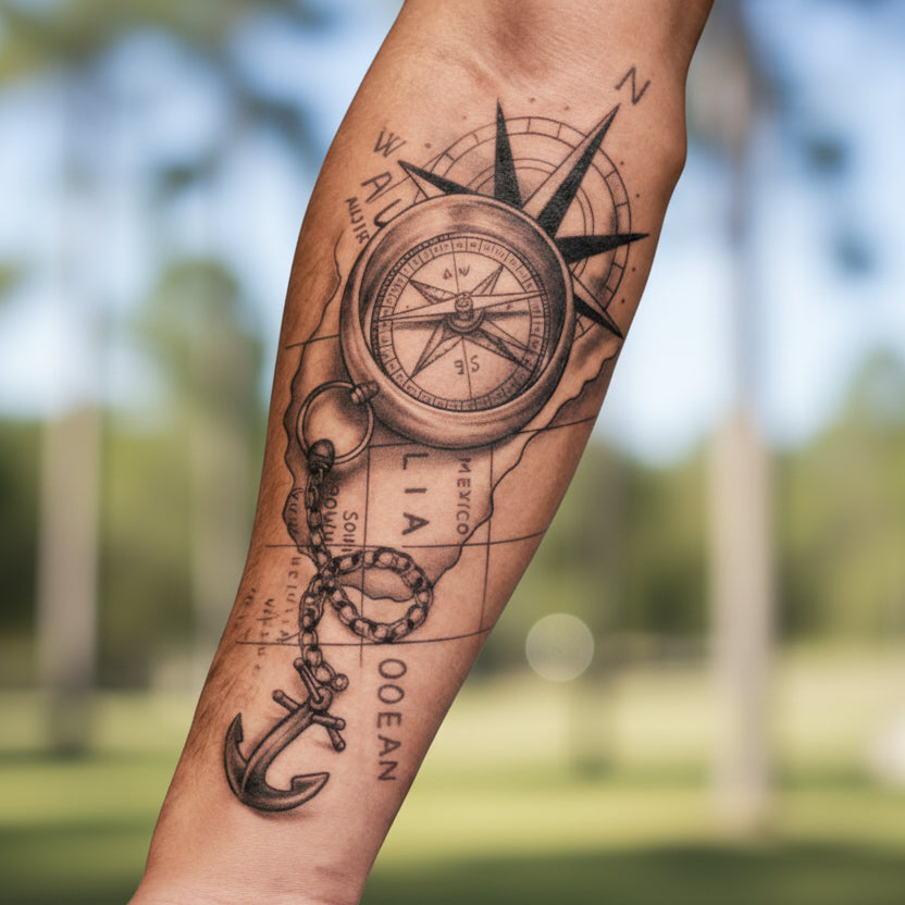 Temporary Steampunk Compass Tattoo