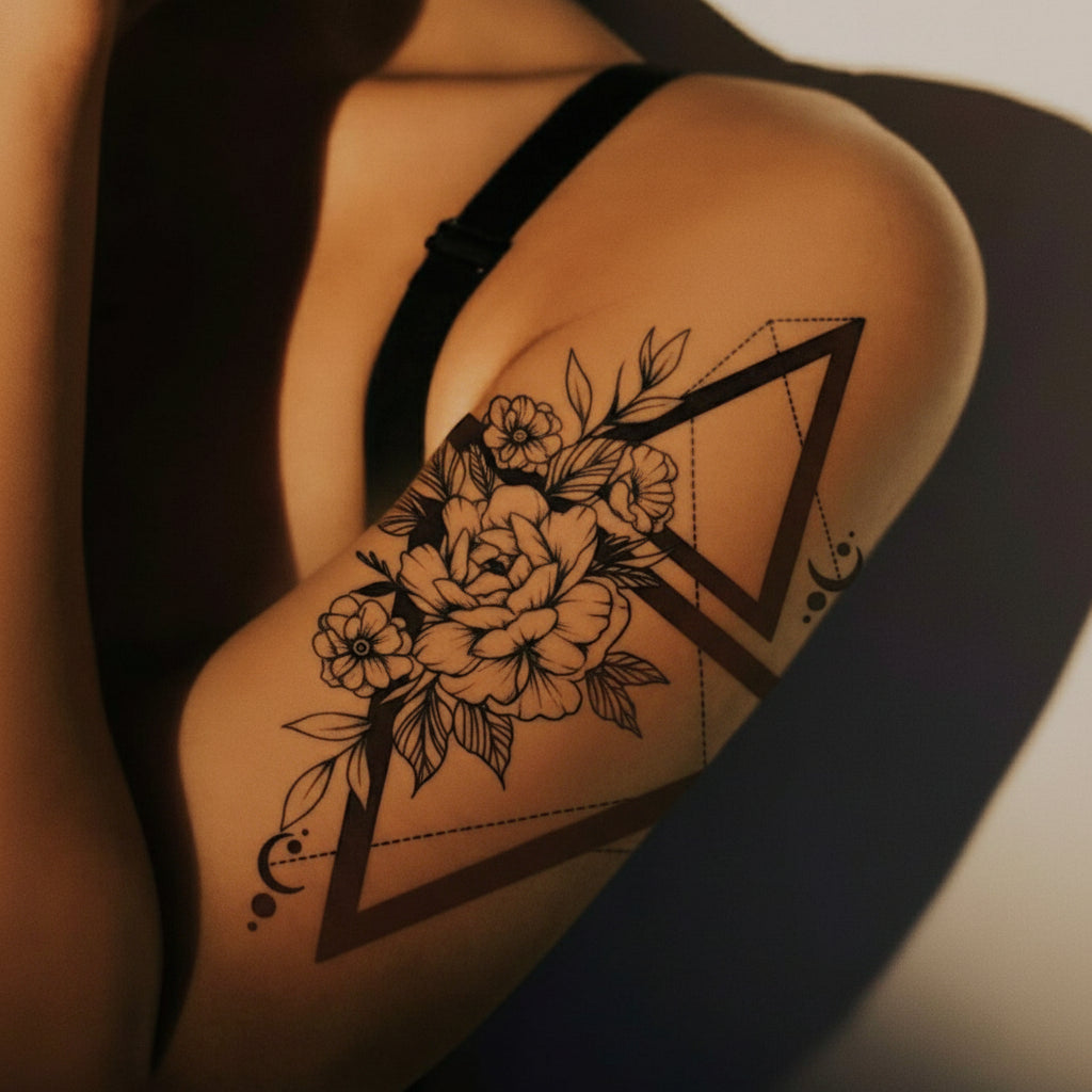 Temporary Steampunk Rose Triangle Tattoo