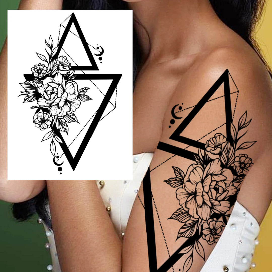 Temporary Steampunk Rose Triangle Tattoo stylish